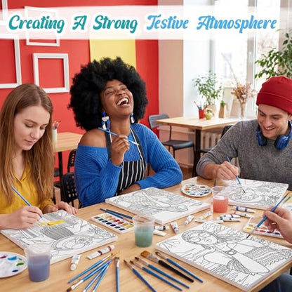 Sherr 285 Pcs 30 Sets Sip and Paint Kit for Adults, Pre Drawn Canvas Kit for Painting Acrylic Painting Favor Bulk for DIY Birthday Gifts Adult Date Night Party Suppliers(Summer Lady) - style: Summer Lady