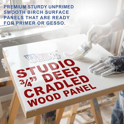 U.S. Art Supply 04" x 04" Unfinished Cradled Wood Panels for Painting, Studio 3/4" Deep (5 Pack) - Artist Depth Birch Wooden Wall Canvases - Mixed-Media Craft, Acrylic, Oil, Encaustic, Paint Pouring - size: 4" x 4", style: Square