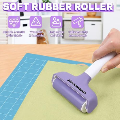 TECKWRAP Brayer Roller Set, 4 PCS – Printmaking Brayer with Pin Pen, Tweezers & Felt Squeegee for Vinyl, Iron-On, Scrapbooking, Stamping, and Card Making - color: purple 4 set