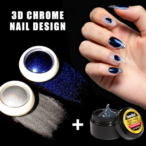 Teenitor Acrylic Nail Kit With Chrome Powder, Almond Tips, Art Brushes, Charms, 3D Gel, Tools, Stand - Beginner Set