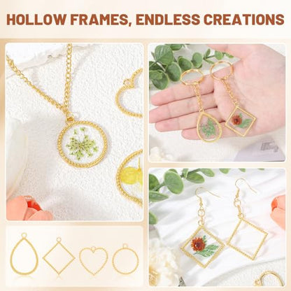 Gartful Open Bezels for Resin Jewelry Making, Hollow Frame Pendants with Jump Rings, Craft Bezels for Necklace, Earrings - style: Dotted Frame - 4 Styles 30PCS