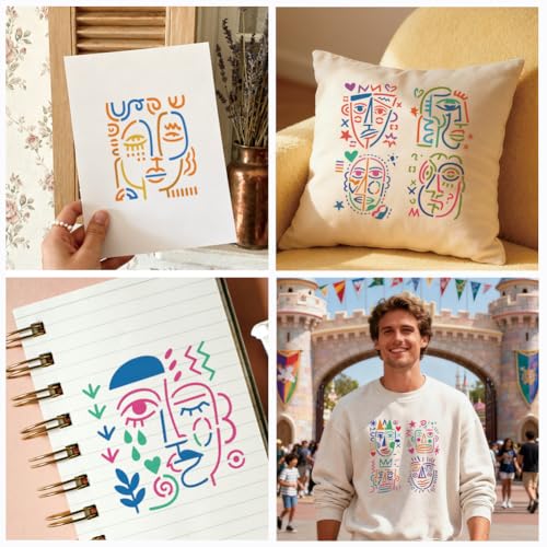12 Sheets Abstract Face Stencils for Painting, 12 Styles Whimsical Line Art Face Wall Stencil Template Reusable Portrait Face Stencils for Painting on Wall Wood Home Decor - style: Facial Feature