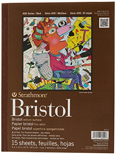 Strathmore 475-3, 400 Series Bristol, 2-Ply Vellum, 9"x12" Tape Bound, 15 Sheets, White (Pack of 12) - color: Vellum, 2 Ply, size: 9x12 (Pack of 12)