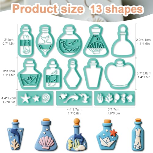13Pcs Adrift Bottle Polymer Clay Cutters Sea Life Polymer Cutter for Clay Earrings Making Festival Jewelry DIY - color: Ocean Drift Bottle