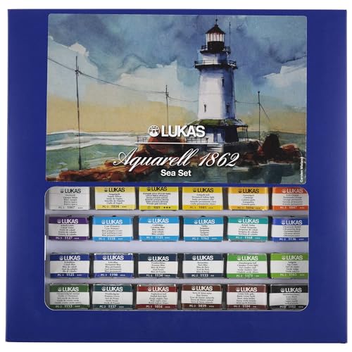 Lukas 1862 Aquarell Artists' Watercolor Paint Set of 24 -Whole Pans -Seaside Set -Vibrant Professional Grade Watercolor Paint -Easy-to-Wet -Intense Color, Long-Lasting -For Professional Watercolorists