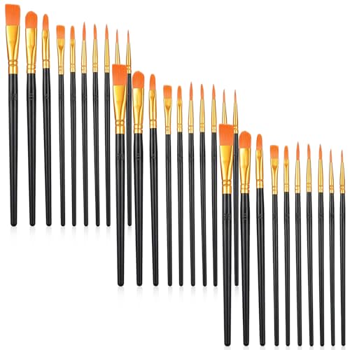 Acrylic Paint Brushes Set, 30 Pcs (3×10 Pack) Nylon Hair Artist Paint Brushes for Acrylic, Watercolor & Oil, Fine Detailing for Canvas, Rock & Nail Art (Black) - color: Black