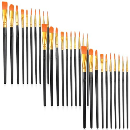 Acrylic Paint Brushes Set, 30 Pcs (3×10 Pack) Nylon Hair Artist Paint Brushes for Acrylic, Watercolor & Oil, Fine Detailing for Canvas, Rock & Nail Art (Black) - color: Black