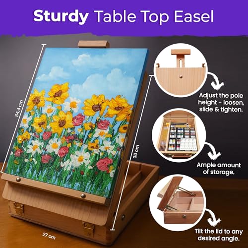 Chalkola 95 Pcs Acrylic Painting Kit for Adults | 64 Acrylic Paint Set, Wood Tabletop Easel, Canvas, Art Brushes, Palette, Knife - Professional Canvas Painting Supplies for Artists & Beginners - size: 95 Full Acrylic Set