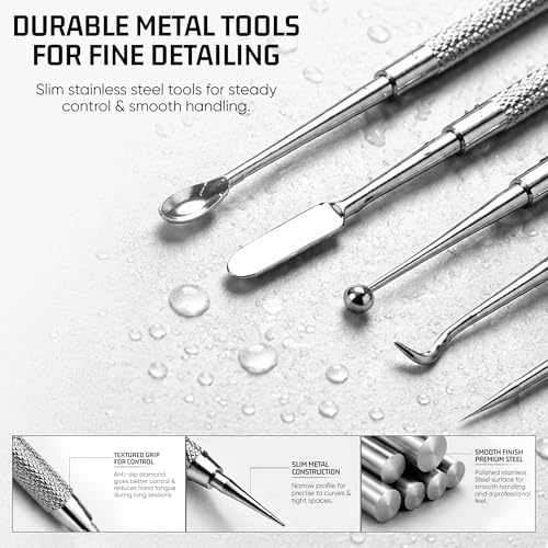 Rahish Tools Stainless Steel Wax Carver Tool Set, Double Ended Complete Carving Kit with Textured Grip for DIY, Clay, Dental Wax, Jewelry, Sculpting, Modeling, Pottery & Fine Detailing Works - 12 pcs