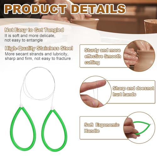 HARFINGTON Pottery Wire Tool 6Pcs 17.72" Standard Clay Wire Cutter Cutting Pottery Tools with Rubber Handle for Clay Cutting Sculpting Cheese Dough Tools, Green - color: Green