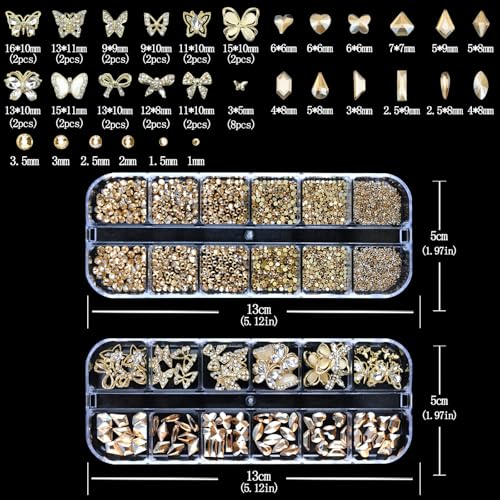Nail Art Charms Rhinestones with Glue Gel Champagne Nail Rhinestones Supplies Accessories Gold Butterfly Multi Shape Crystal AB Rhinestone Nails Gems Jewelry for Women Nails Design - color: Colorful-25