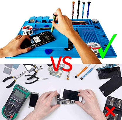 Kaisiking S-160 Silicone Repair Mat with Magnetic Feature, 2 ESD Tweezers and Anti-Static Wrist Strap for Electronics Soldering, 17.8 x 11.8 inch - color: 160 Soldering Mat Kit