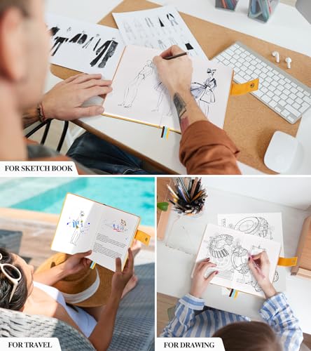 PAIBAS Blank Journal Notebook, A5 Hardcover Leather Sketchbook with 200 Pages Thick Blank Paper for Men Women, Unlined Drawing & Writing Journal, 5.9" x 8.4" Plain Notebook (yellow) - color: Yellow, size: Blank Page