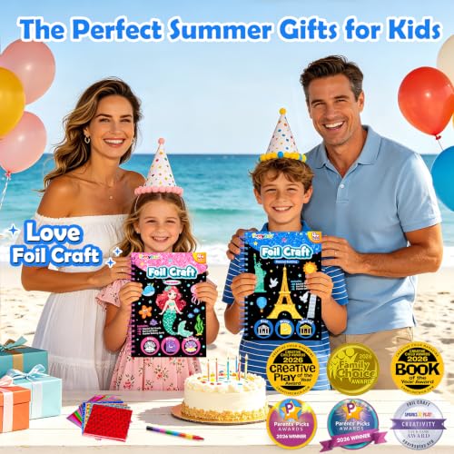 FUNNYB&G Foil Art Craft Kit for Kids 4-10 Years Old: Mess-Free & No-Glue, Create 16 Sparkly Famous Building Pictures – Perfect Travel Toy & Birthday Gift for Kids (Buildings) - style: Building