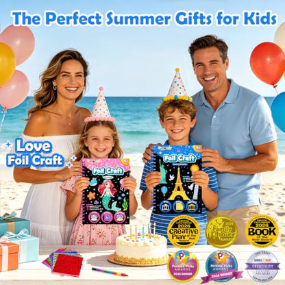 FUNNYB&G Foil Art Craft Kit for Kids 4-10 Years Old: Mess-Free & No-Glue, Create 16 Sparkly Famous Building Pictures – Perfect Travel Toy & Birthday Gift for Kids (Buildings) - style: Building