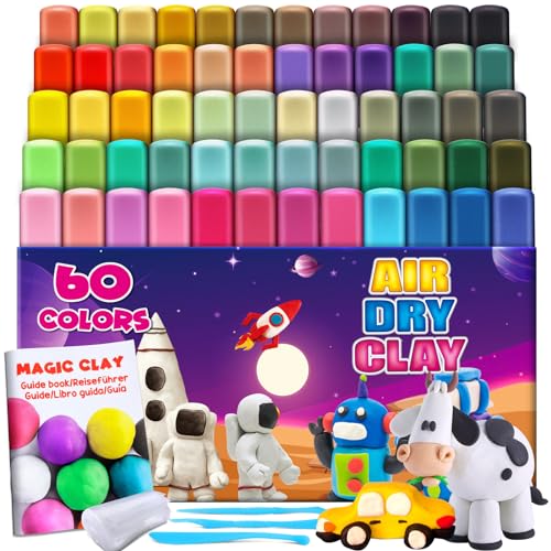 Magic Clay - Air Dry Clay 60 Colors, Modeling Clay for Kids with Tools, Soft & Ultra Light, Toys Gifts for Age 3 4 5 6 7 8+ Years Old Boys Girls Kids | Includes Tools, Soft & Ultra Light, Ages 3-8+ Years, Boys & Girls - color: 60 Colors