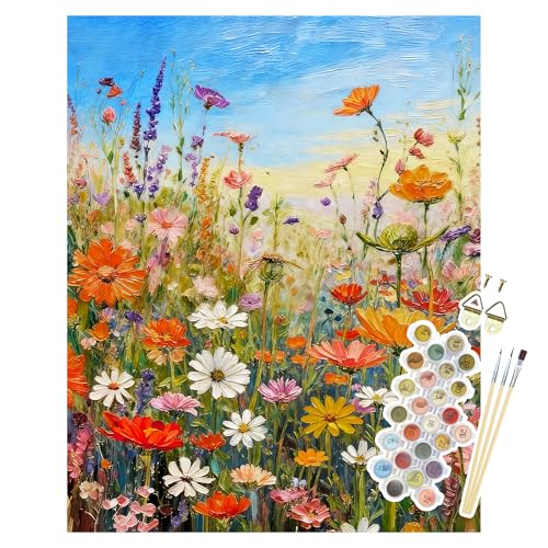 NPCSWXQ Wild Flowers Paint By Numbers Kit for Adults Beginners, Flowers Paint by Number On Canvas, DIY Acrylic Painting Crafts Number Artist Paint Kit for Home Wall Office Decor Gifts 16x20Inch - color: SZH2509