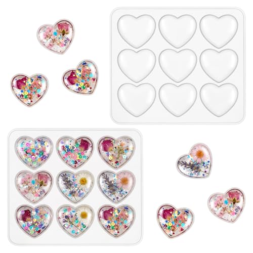JJUNW 2 Pcs Valentine Heart Resin Mold, Heart Epoxy Mold Silicone Mold for Valentine Gift Party Gifts Shape Pendant Making DIY Craft