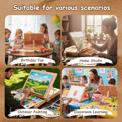 Falling in Art 29 Pcs Acrylic Paint Set with Tabletop Easel, Painting Kit with 12 Acrylic Paints Set, Canvas Panels, Brushes, Wooden Palette for Kids, Adults, Beginners, Professionals, Christmas