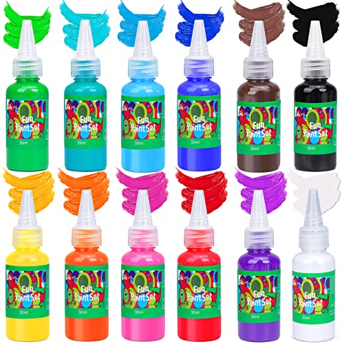 AROIC 82 Pack Washable Finger Paint Set, 12 Color Finger Paints 1 oz Each, Sponges, Painting Brushes, Waterproof Painting Apron, Palette Paper Drawing Gifts for Adults - style: 82pcs