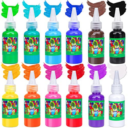 AROIC 82 Pack Washable Finger Paint Set, 12 Color Finger Paints 1 oz Each, Sponges, Painting Brushes, Waterproof Painting Apron, Palette Paper Drawing Gifts for Adults - style: 82pcs