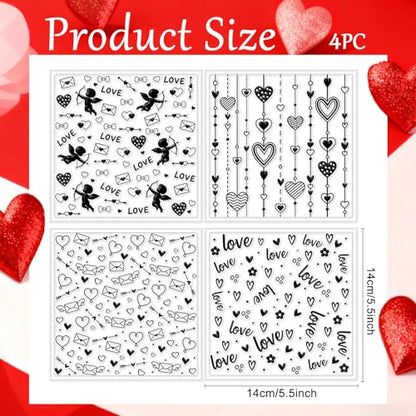 CHGCRAFT 4 Pcs Valentine's Day Love Heart Cupid Polymer Clay Texture Sheet Mail Silicone Clay Texture Mat for Polymer Clays Making Earrings Jewelry DIY Crafts 5.5 × 5.5 Inch - style: Love Heart