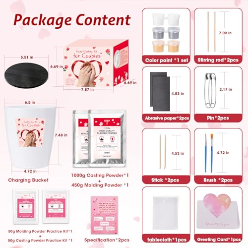 Hand Casting Kit for Couples with Base & Paints, Practice Kit, Hand Mold Kit Couples Perfect for Anniversary, Birthday, Romantic Date Night DIY, Unique Gifts for Boyfriend and Girlfriend