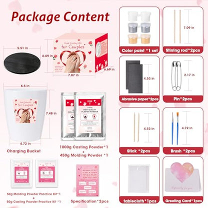Hand Casting Kit for Couples with Base & Paints, Practice Kit, Hand Mold Kit Couples Perfect for Anniversary, Birthday, Romantic Date Night DIY, Unique Gifts for Boyfriend and Girlfriend