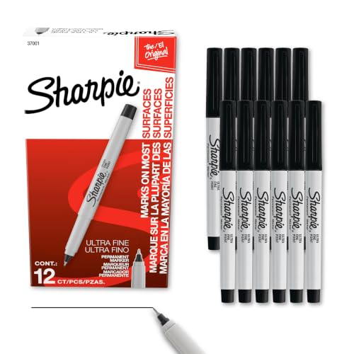 Sharpie Permanent Markers, Ultra Fine Tip, Black, 12 Count - Quick Drying, Fade Resistant - color: Black
