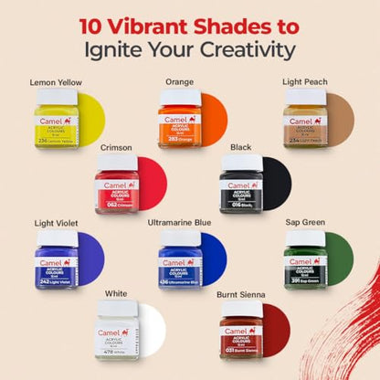 Camlin Kokuyo Fabrica Acrylic Ultra Color - 15ml Each, 10 Shades