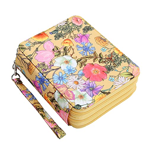 Portable Colored Printing Pattern Morning glory and Daisy Pencil Case 72 Slots Pencil Bag Organizer with Zipper for Watercolor Pens or Markers, Pencil Case Organizer for Artist - color: Yellow+Flower
