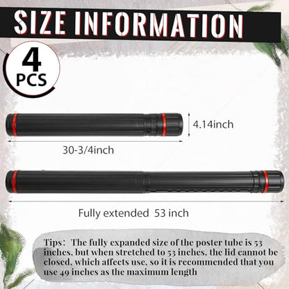 4 Pcs Large Extendable Poster Tubes from 30'' to 49' with Strap Poster Carrying Case Telescoping Tube Portable Blueprint for Posters, Blueprints, Artwork, Map Storage(Classic Standard Style) - style: Classic Standard Style