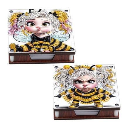 JISHSHAY 2 PCS Diamond Art Note Box Fairy Diamond Painting Note Pad Holder Elf Gem Painting Bee Gem Art Memo Boxes Mosaic Kits for Adults Embroidery Kit Memo Pad Holder, Contains 120 Sheets of Paper - color: Elf 3