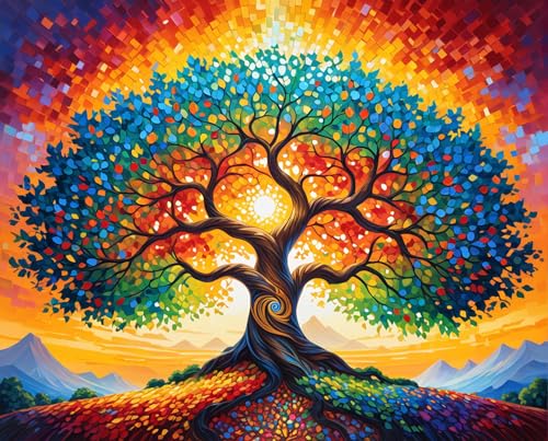 ldazao Tree of Life Paint By Numbers for Adults Beginner Stained Glass Painting Kit Color By Numbers for Adults Canvas DIY Acrylic Adults' Paint-By-Number Kits 20 X 16 Inches - color: SZ0015