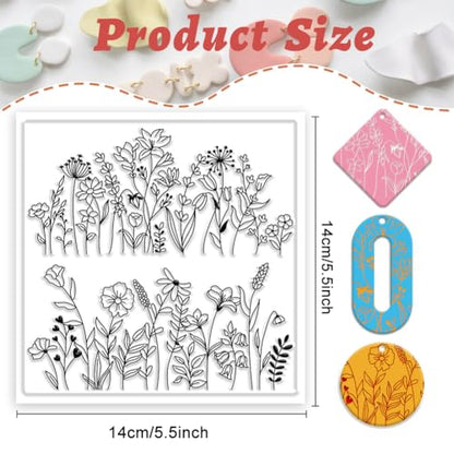 Wildflower Polymer Clay Texture Sheet Silicone Texture Stamp Sheets Floral Clear Texture Mat Modeling Pattern Pad Reusable for Scrapbooking Polymer Clay Pottery Earrings Jewelry Making - style: Wildflowers