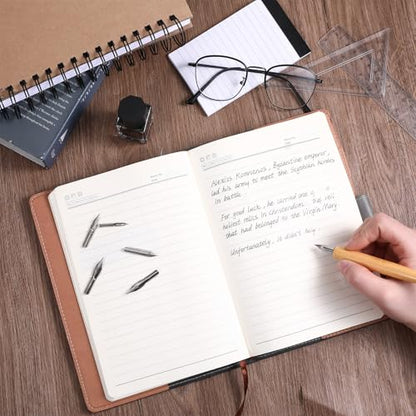 Piriuuo 11 Pcs Dip Pen Set - Comic Pen Nib Set - Oblique Calligraphy - Stainless Steel Nibs with Wooden Holder - Replacement Nibs for Writing Painting Signing