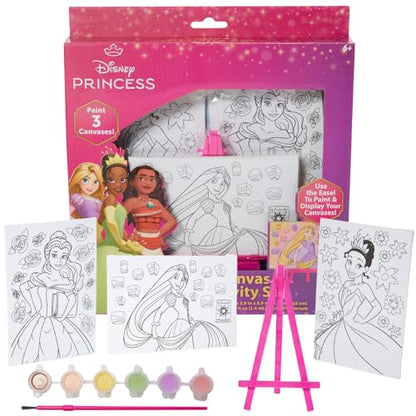Innovative Designs Disney Princess Canvas Paint Set for Kids with 3 Canvases, Acrylic Paint, Paintbrush, & Easel - Tiana, Belle, and Rapunzel - color: Disney Princess