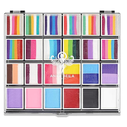 Anka Bella Professional Washable 24x10gm Face Paint for Kids & Adults,Water Based One Stroke Split Cake Face Painting Kit with Brushes,Non toxic ,Ideal for Easter/Parties/Halloween/Carnival - color: Multicolor