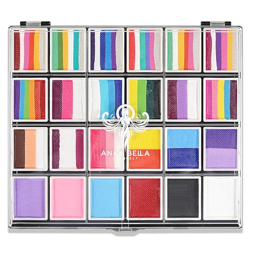 Anka Bella Professional Washable 24x10gm Face Paint for Kids & Adults,Water Based One Stroke Split Cake Face Painting Kit with Brushes,Non toxic ,Ideal for Easter/Parties/Halloween/Carnival - color: Multicolor