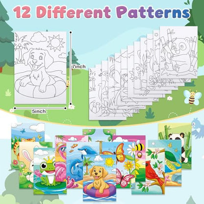 Anseal 12 Packs Pre Drawn Canvas to Paint, 5" X 7" Pre Printed Canvas for Painting, Pre Stretched Canvas Outline Painting Boards for Beginners, Students, Party Favor (Animal) - color: Animal