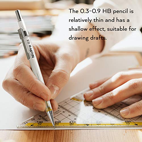 Nicpro 6PCS Art Mechanical Pencil Set, 4PCS Drafting Pencils 0.3 & 0.5 & 0.7 & 0.9 mm & 2PCS 2mm Lead Holder (4B 2B HB 2H) For Writing, Sketching Drawing With 12 Tube Lead Refills Erasers Case - style: 0.3 0.5 0.7 0.9 2.0