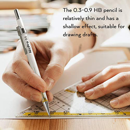 Nicpro 6PCS Art Mechanical Pencil Set, 4PCS Drafting Pencils 0.3 & 0.5 & 0.7 & 0.9 mm & 2PCS 2mm Lead Holder (4B 2B HB 2H) For Writing, Sketching Drawing With 12 Tube Lead Refills Erasers Case - style: 0.3 0.5 0.7 0.9 2.0