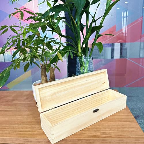 Unfinished Wood Craft Box Unfinished Wood with Clasp Unpainted Rectangle DIY Artist Tool Brush Storage Case for Crafts,Gift Jewelry Photo Box (Pack of 2) - size: 14.4 inches x 3.9 inches x 3.1 inches (Pack of 2)