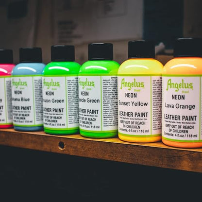 Angelus Neon Acrylic Leather Paint for Shoes, Boots, Jackets, Art, Customizing, Sneakers, Bags, & More – Jamaican Joy – 4oz