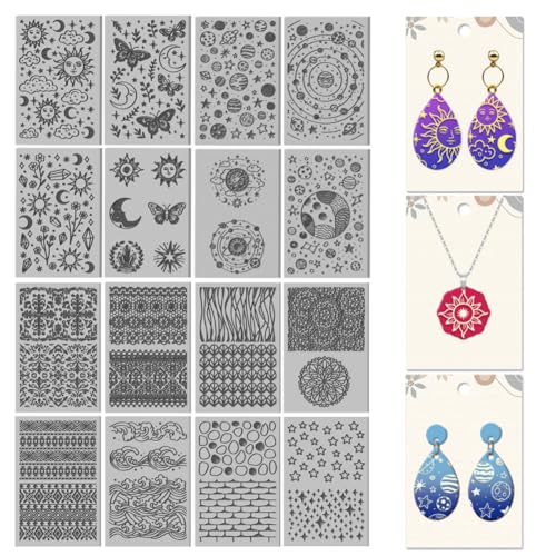 CHGCRAFT 16 Pcs Divination Mandala Pattern Polymer Clay Texture Sheet Bohemian Patterns Rubber Clay Texture Mat for Polymer Clay Making Earrings Jewelry DIY Crafts 4 × 2.5 Inch - style: Divination Pattern