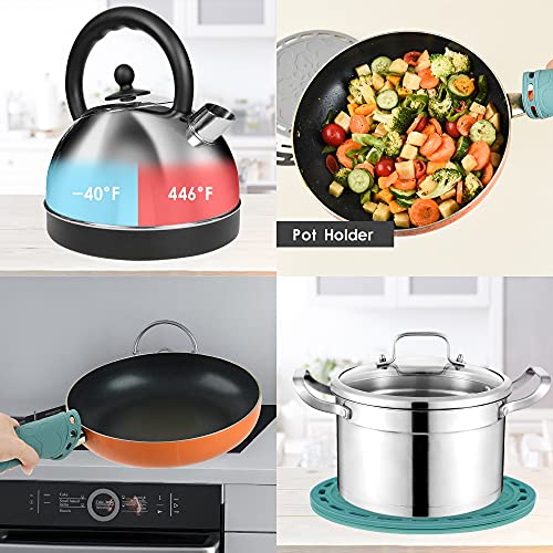 Teal Trivets Mats for Hot Pots and Pans, Big Round Silicone Pot Holder Hot Pads for Hot Dishes, Mats for Countertops, Tables, Spoon Rest Small Place Mats Set of 3 - color: D: Teal