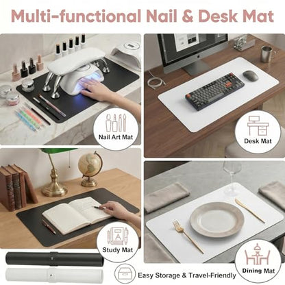 2 PCS Nail Art Table Mat, Soft Microfiber PU Leather Nail Pad, Foldable Nail Art Rest Pad, Reusable Nail Mat for Table Desk, Acrylic Nail Desk Mat for Nail Cushion (Black and White) - color: Black and White