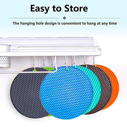 5 Pcs Round Silicone Trivets Pot Holder Mats,Extra Thick Heat Resistant Kitchen Countertop Mats,Honeycomb Rubber Hot Pads Trivets for Hot Dishes,Flexible Jar Opener Multi-Purpose Coasters Teal - color: Teal