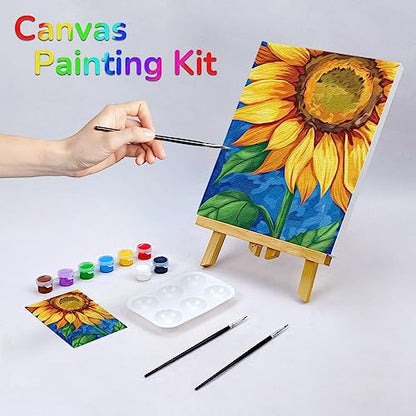 VOCHIC Pre Drawn Canvas Painting Kit for Painting for Adults Kids Party Kits Paint and Sip Party Supplies 12x16 Canvas Sunflower Art Set