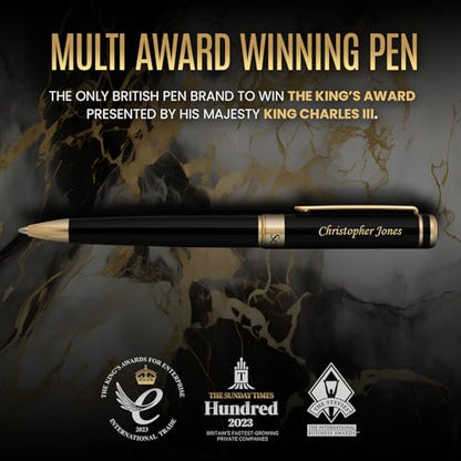 Scriveiner Personalized Black Ballpoint Pen - Stunning Luxury Pen, Jet Black Lacquer, Real Gold Plating, Schmidt Ink Refill, Best Engraved Ball Point Gift Set for Men & Women, Custom Name Engraving - color: 9. Black with Gold (Personalized)